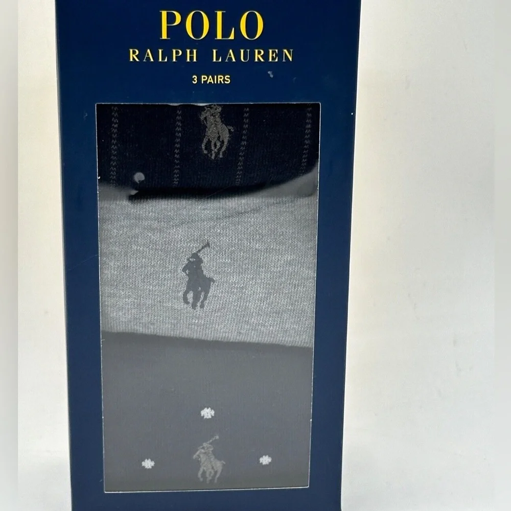 3 Pairs Gift Pack Mens Polo Ralph Lauren Crew Socks Shoe Size 6-12.5